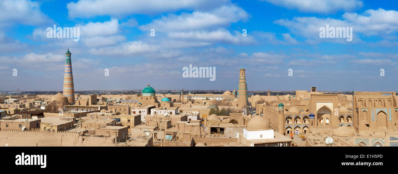 Uzbekistan, Khiva, Unesco World Heritage, city and Islam Hoja minar Stock Photo