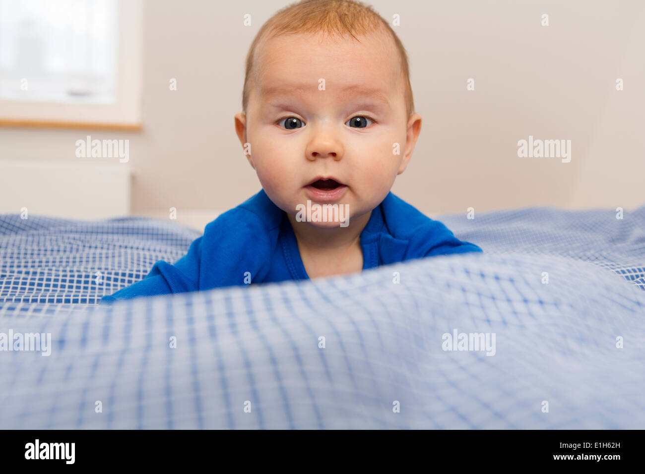 Portrait of contented 7 month old baby girl looking at camera Stock
