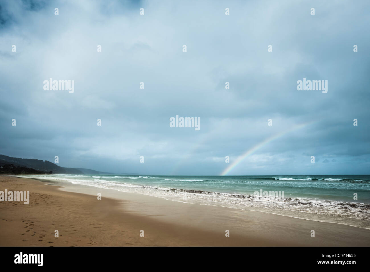 Coastal view with double rainbow, Victoria, Australia Stock Photo
