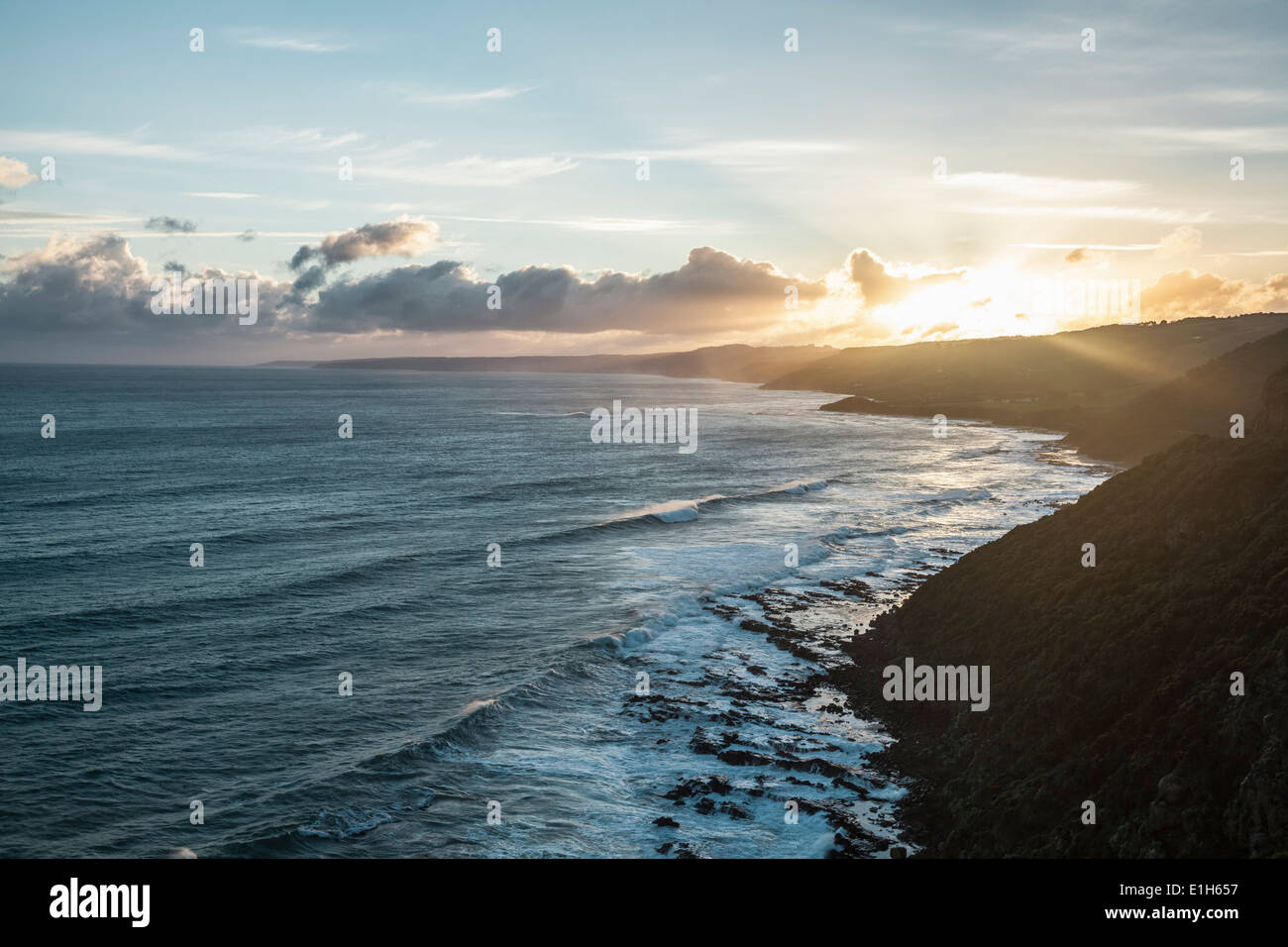 View from the Great Ocean Road at sunset, Victoria, Australia Stock Photo