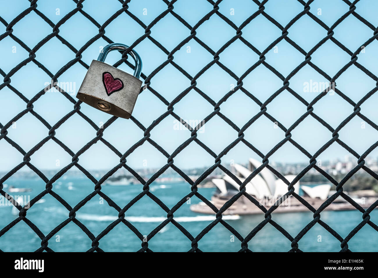 Love padlock on Sydney harbour Bridge, Sydney, New South Wales, Australia Stock Photo