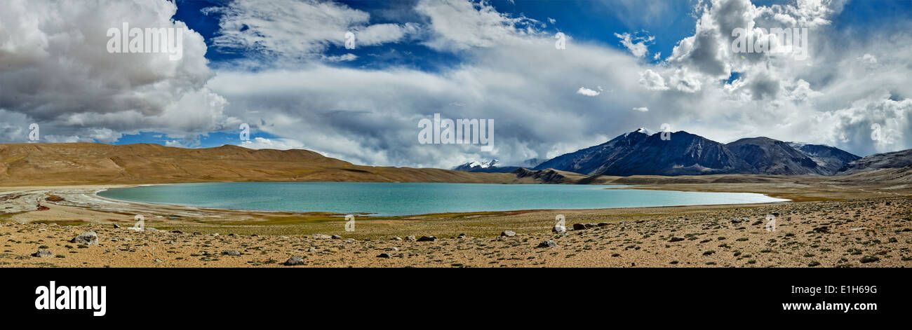 Panorama of Himalayan lake Kyagar Tso, Ladakh, India Stock Photo