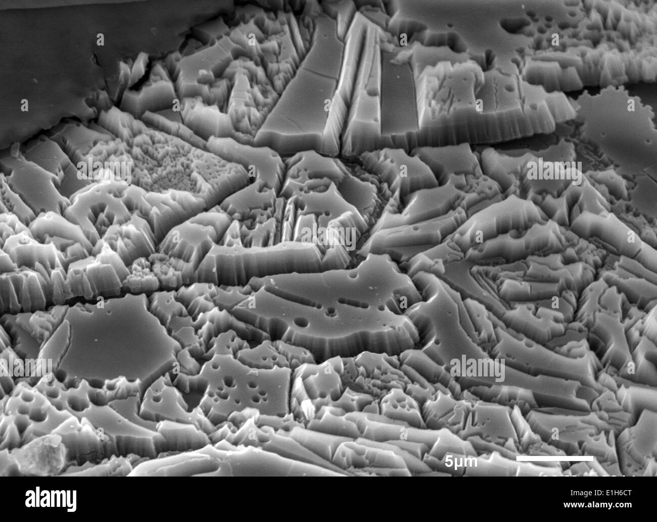 Scanning electron micrograph image of iron oxide formations with sulphur and chlorine present Stock Photo
