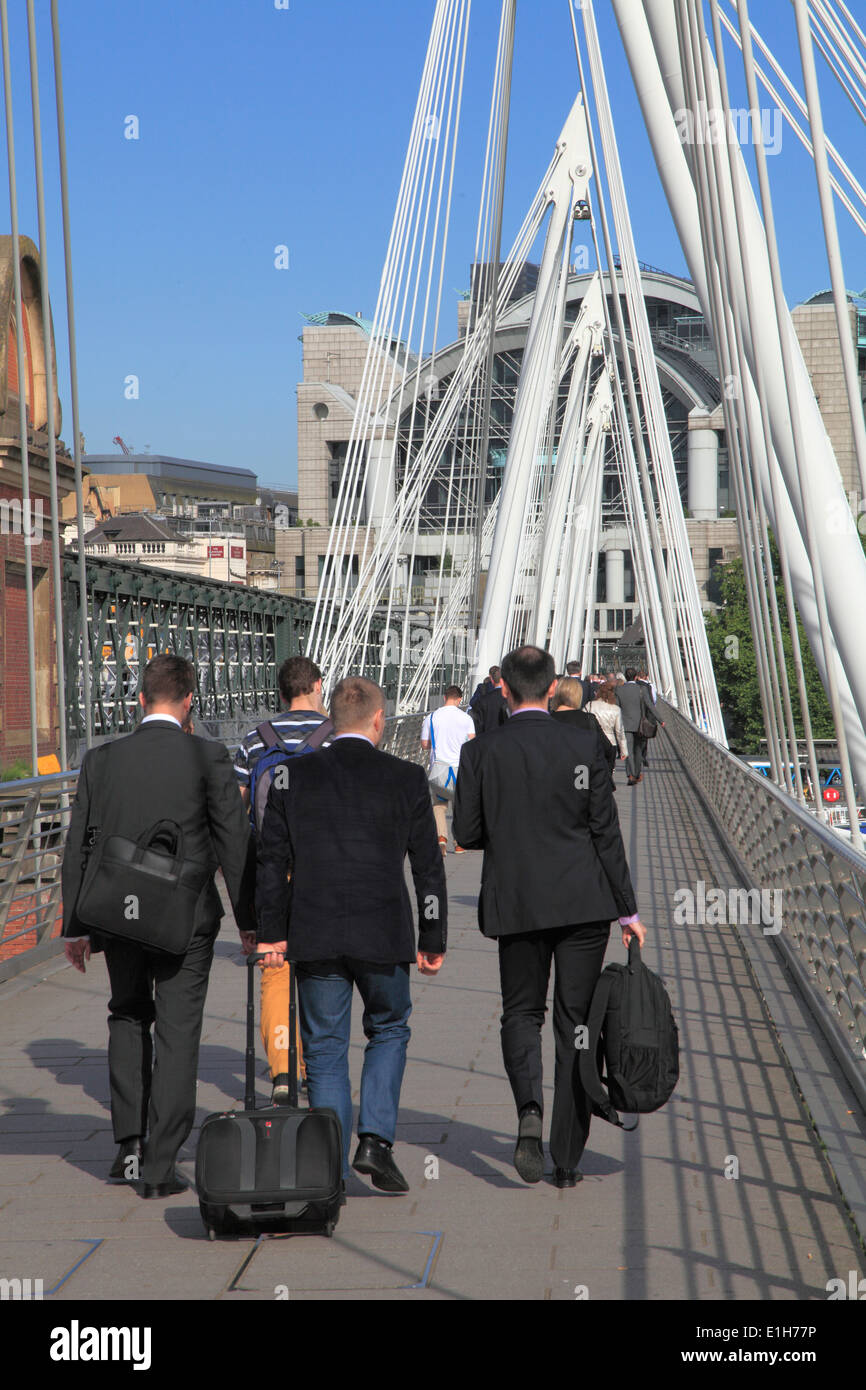UK, England, London, Golden Jubilee Bridge, people, businessmen, Stock Photo