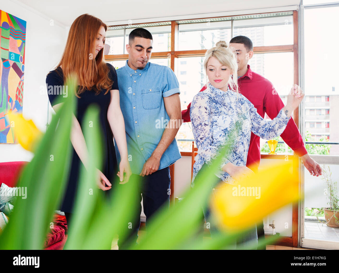 Young adults in living room Stock Photo Alamy