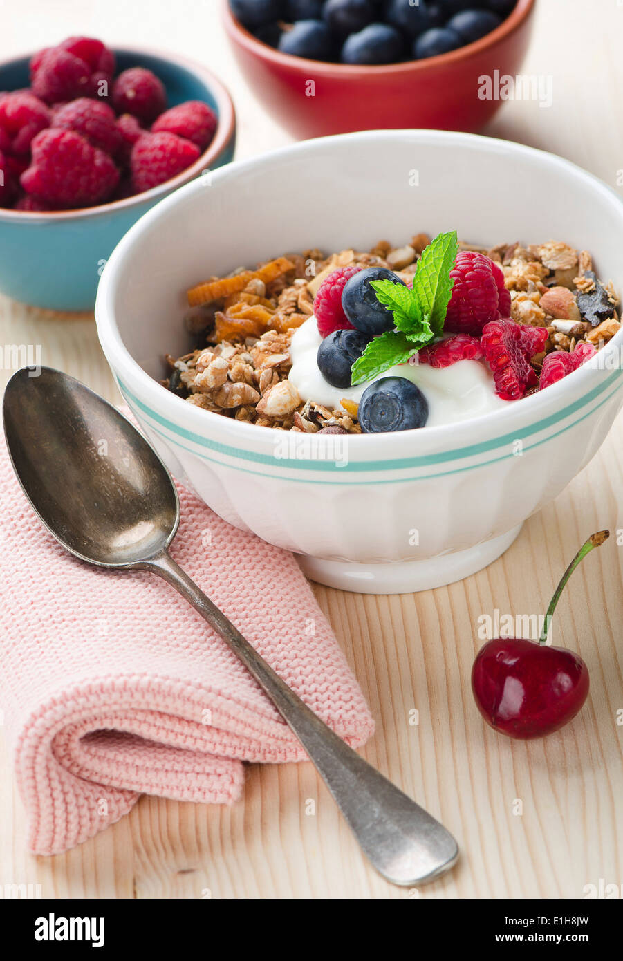 Bowl of muesli with fresh berries Stock Photo