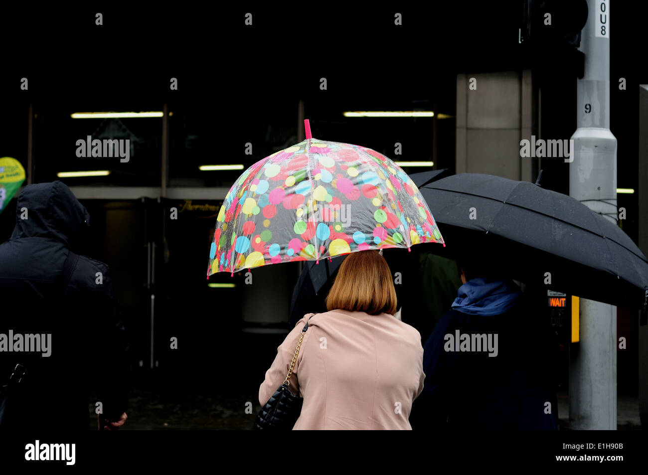Woman Using Umbrella Heavy Rain Stock Photo Alamy