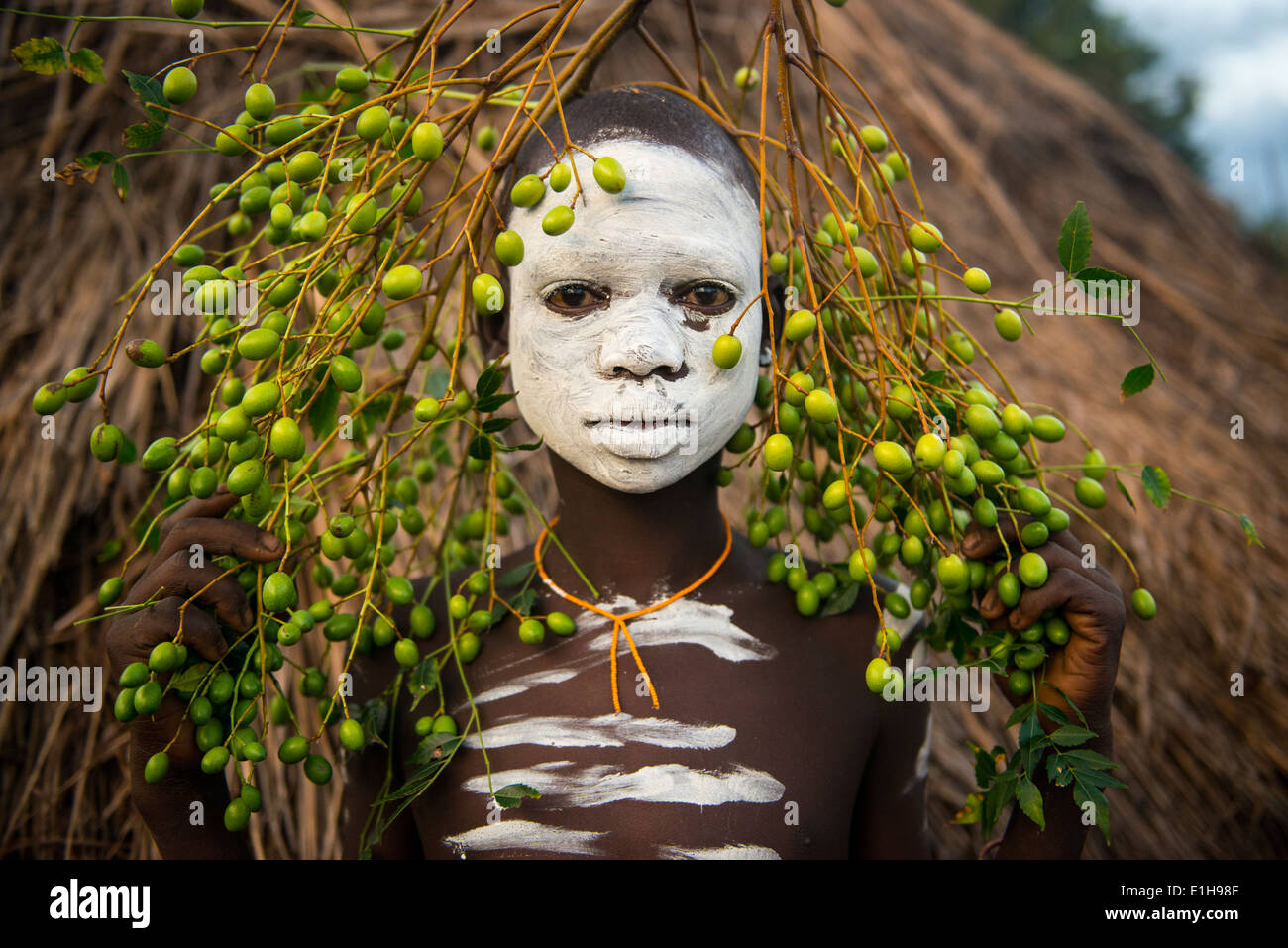 Suri Tribal child with body paint and decorations in Omo Valley Ethiopia Africa Stock Photo Alamy
