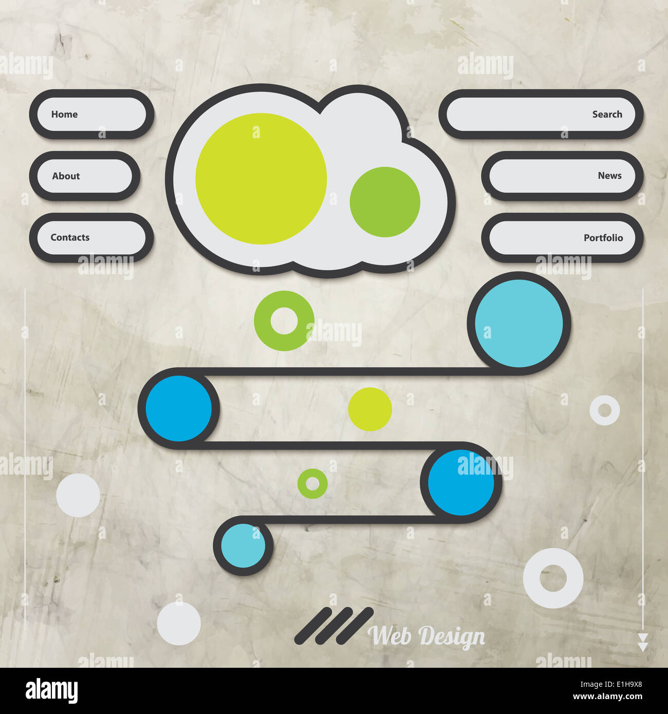modern web design template with cloud and menu buttons over grunge texture Stock Photo