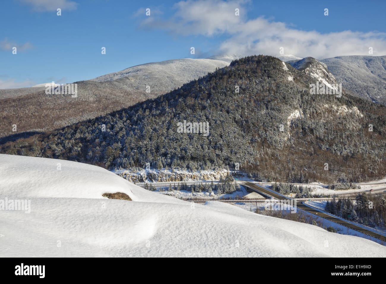 Franconia Notch State Park from Artists Bluff in the White Mountains, New Hampshire USA Stock