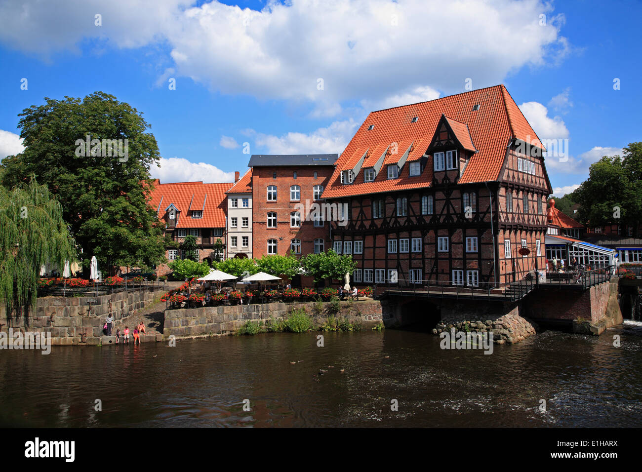Restaurant Luener Muehle, Wasserviertel at river Ilmenau, Lueneburg, Lüneburg,  Lower Saxony, Germany, Europe Stock Photo