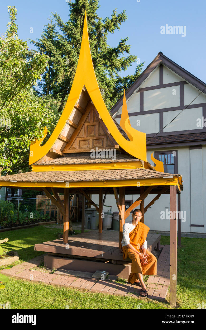 Monk at Yanviriya Buddhist Temple , East Vancouver, British Columbia, Canada Stock Photo