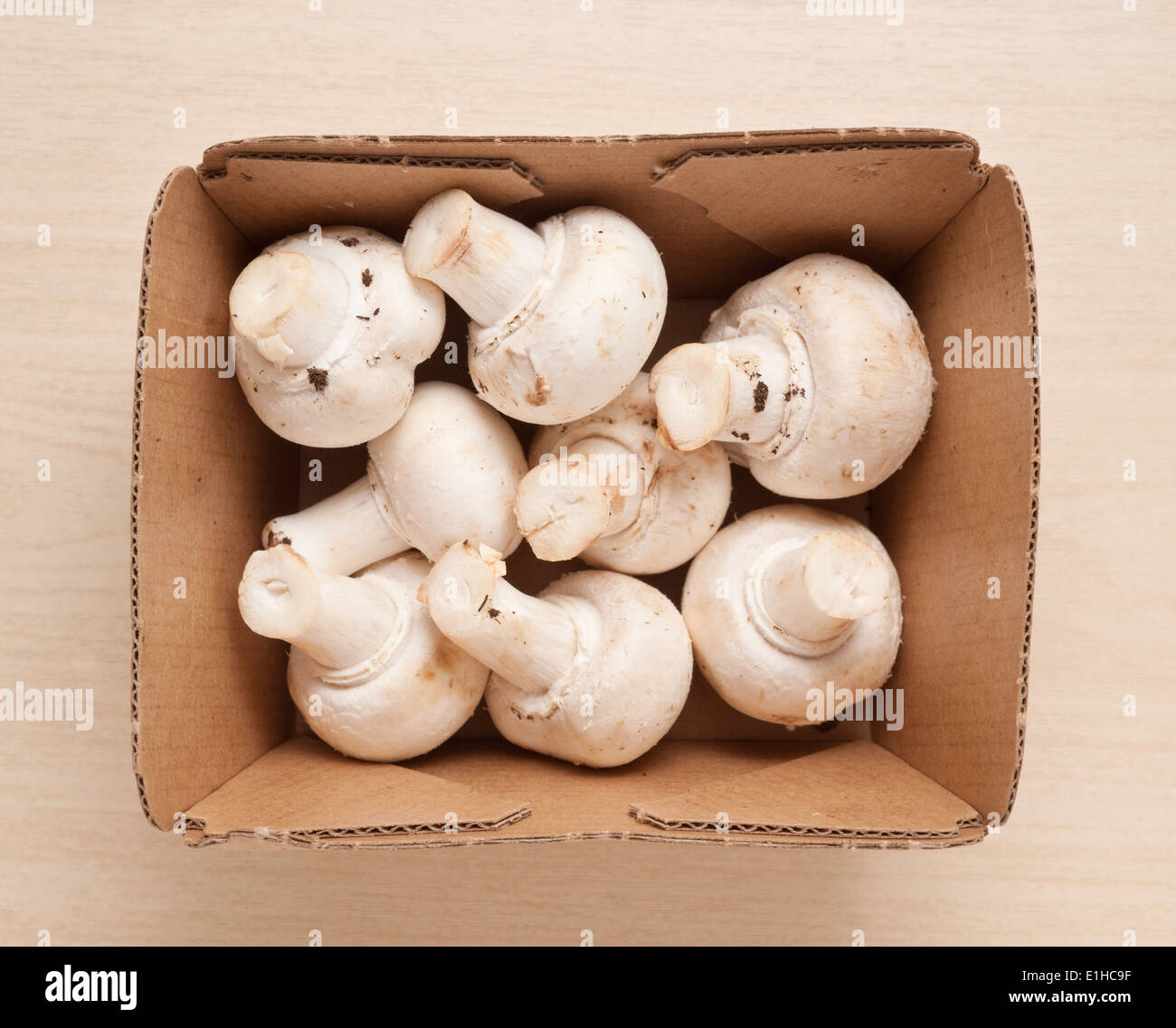 Bunch of champignons in a box. Stock Photo