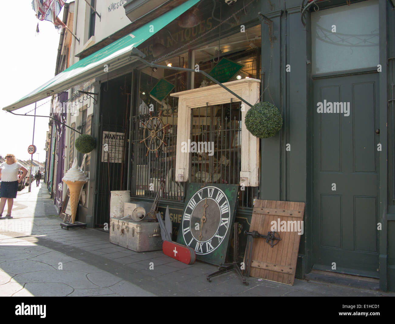 The outside of a junk shop in Southsea, Portsmouth. Stock Photo