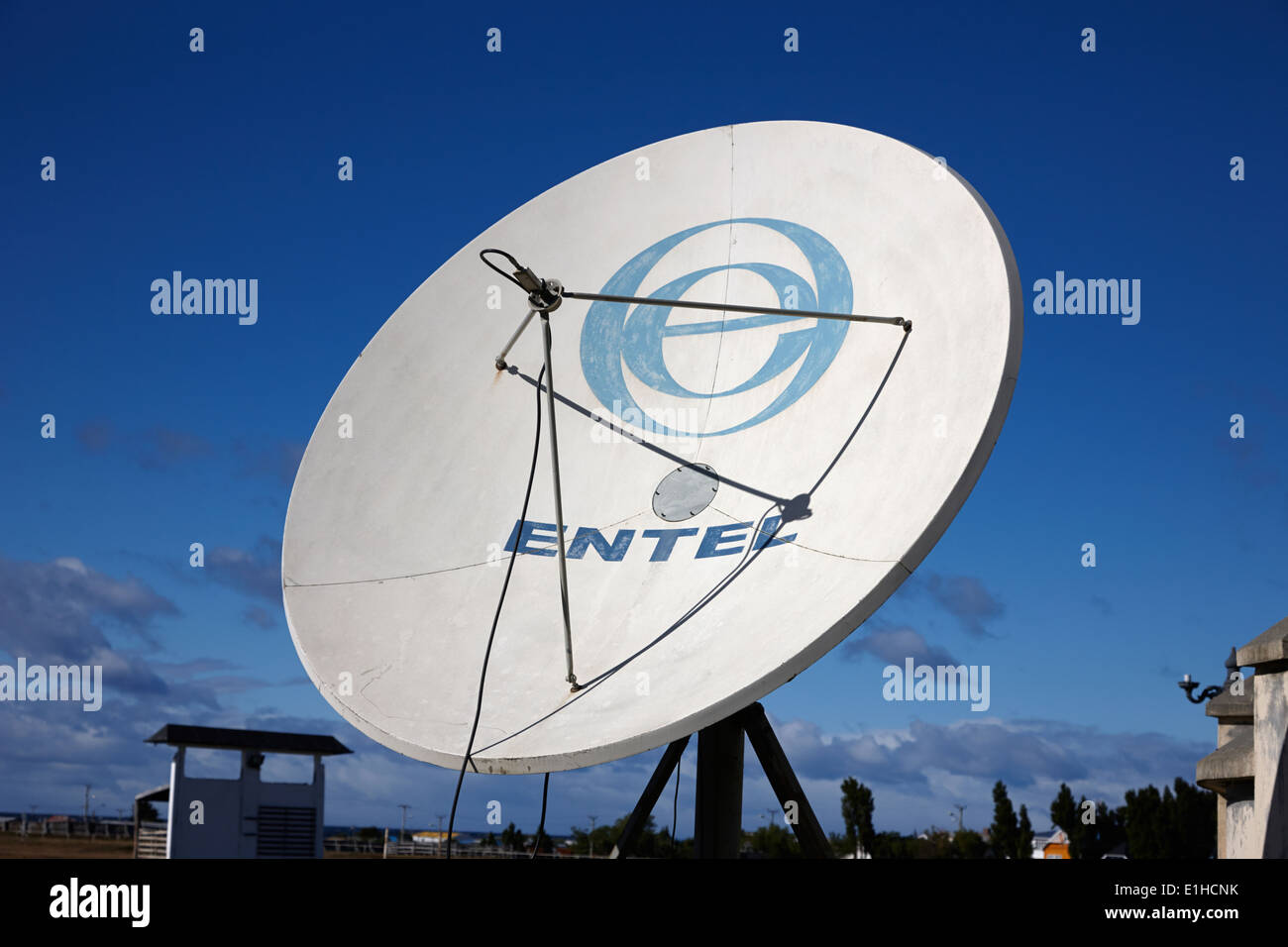 large entel satellite television dish on tripod Punta Arenas Chile Stock Photo