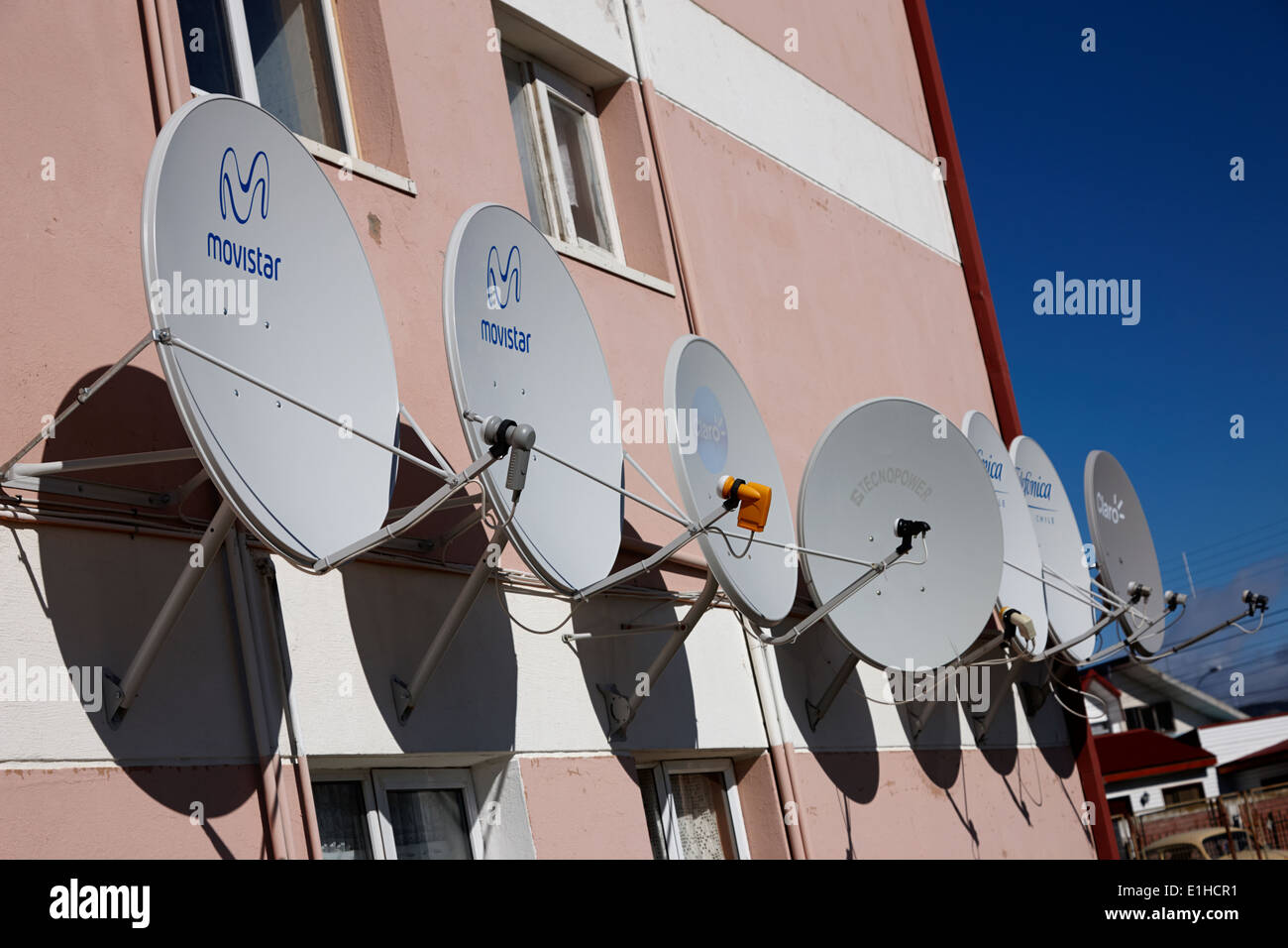 household satellite television dishes with low angle mounted on