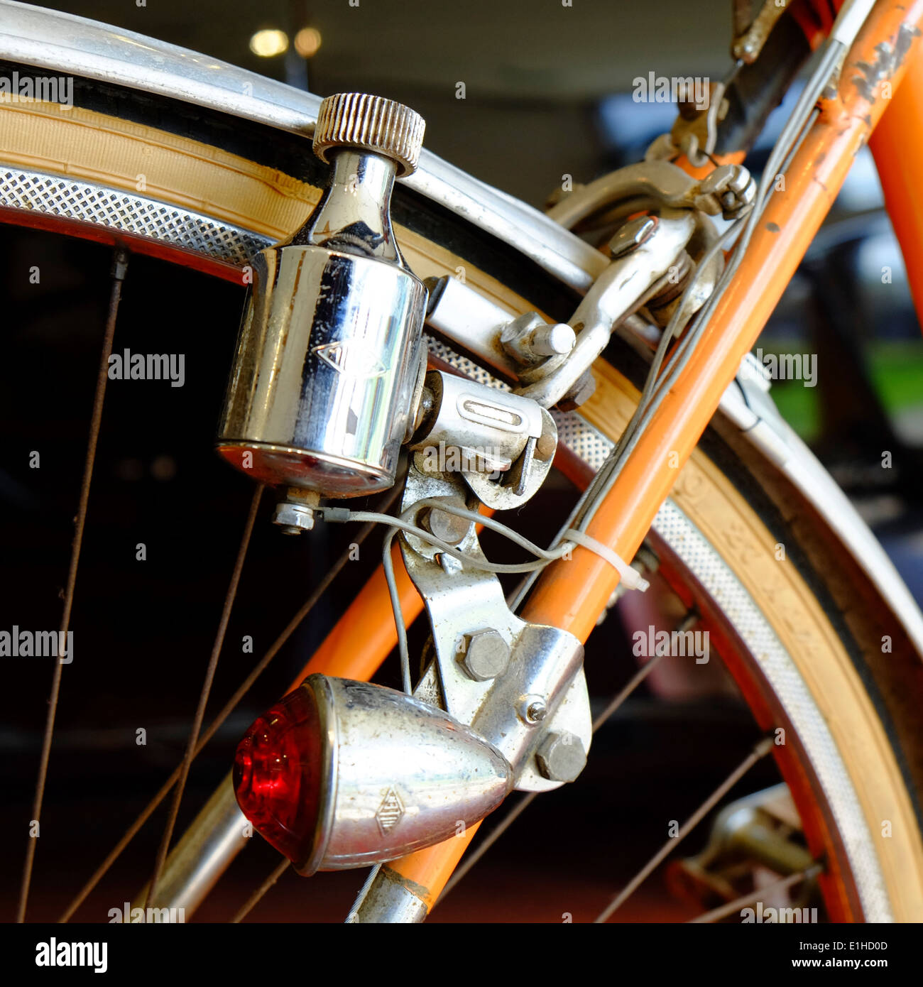 Vintage racing bicycle Dynamo and tail lamp Stock Photo