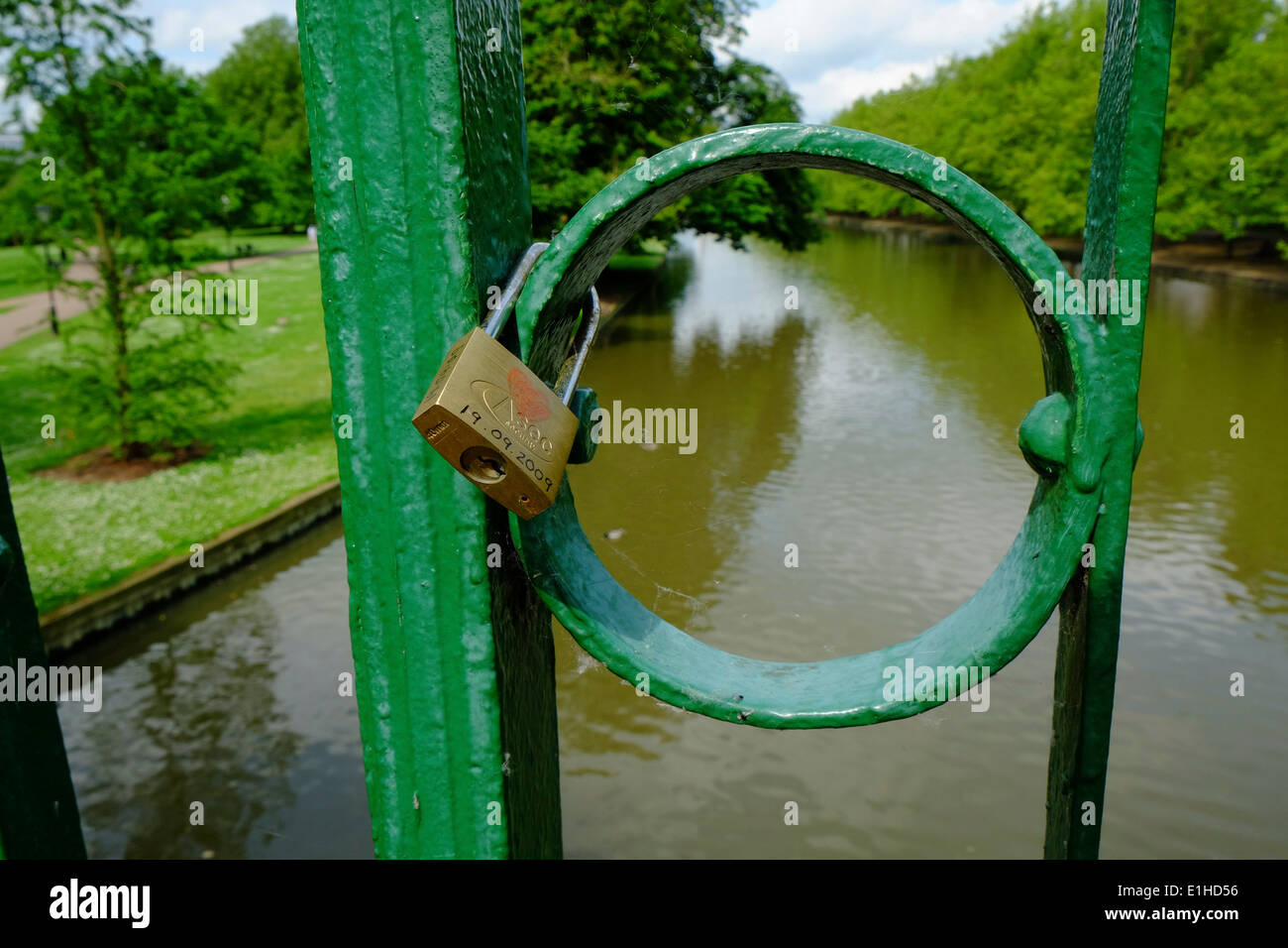 Love lock padlock attached to an iron bridge in Bedford Stock Photo Alamy