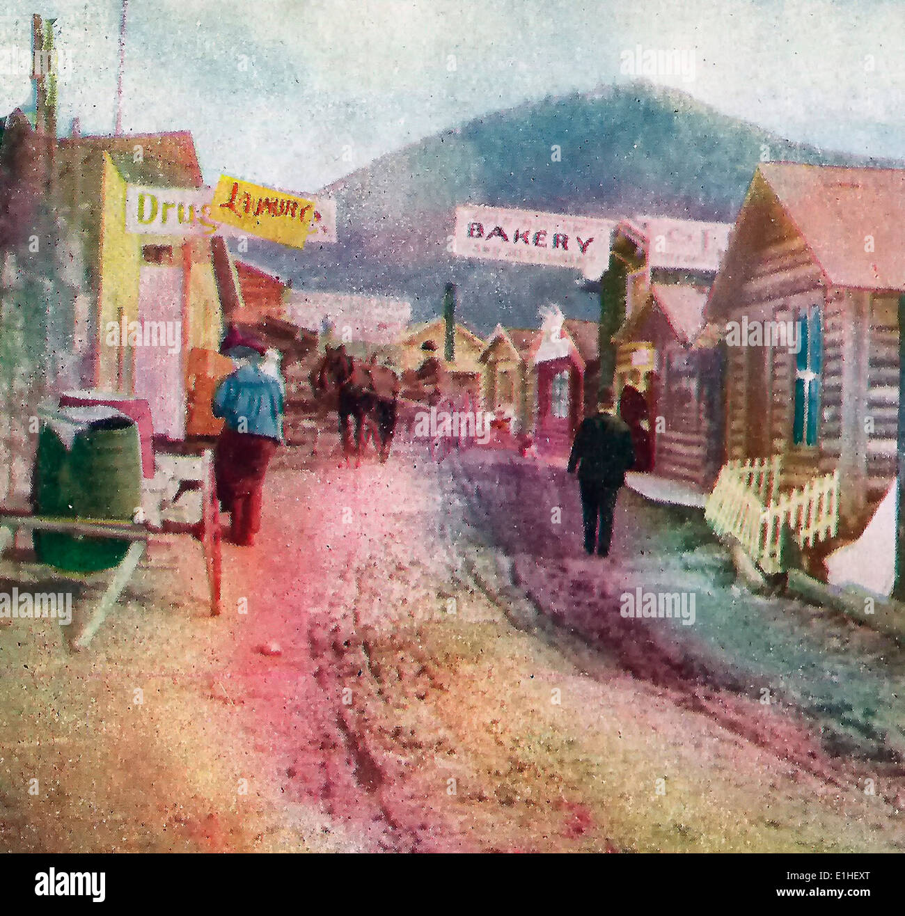 The principal street of the Gold Bottom, the Klondike, Alaska 1905 Stock Photo