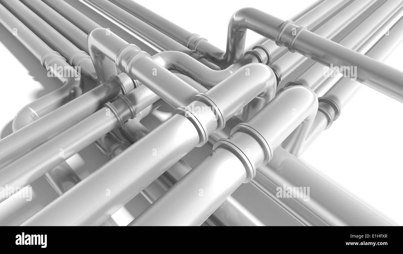 Modern industrial metal pipeline fragment. 3d render Stock Photo Alamy