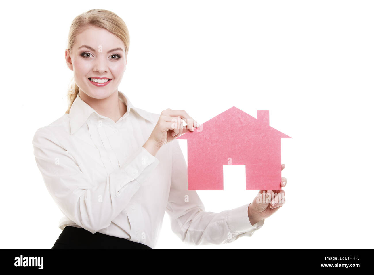 Businesswoman real estate agent paper house keys Stock Photo - Alamy