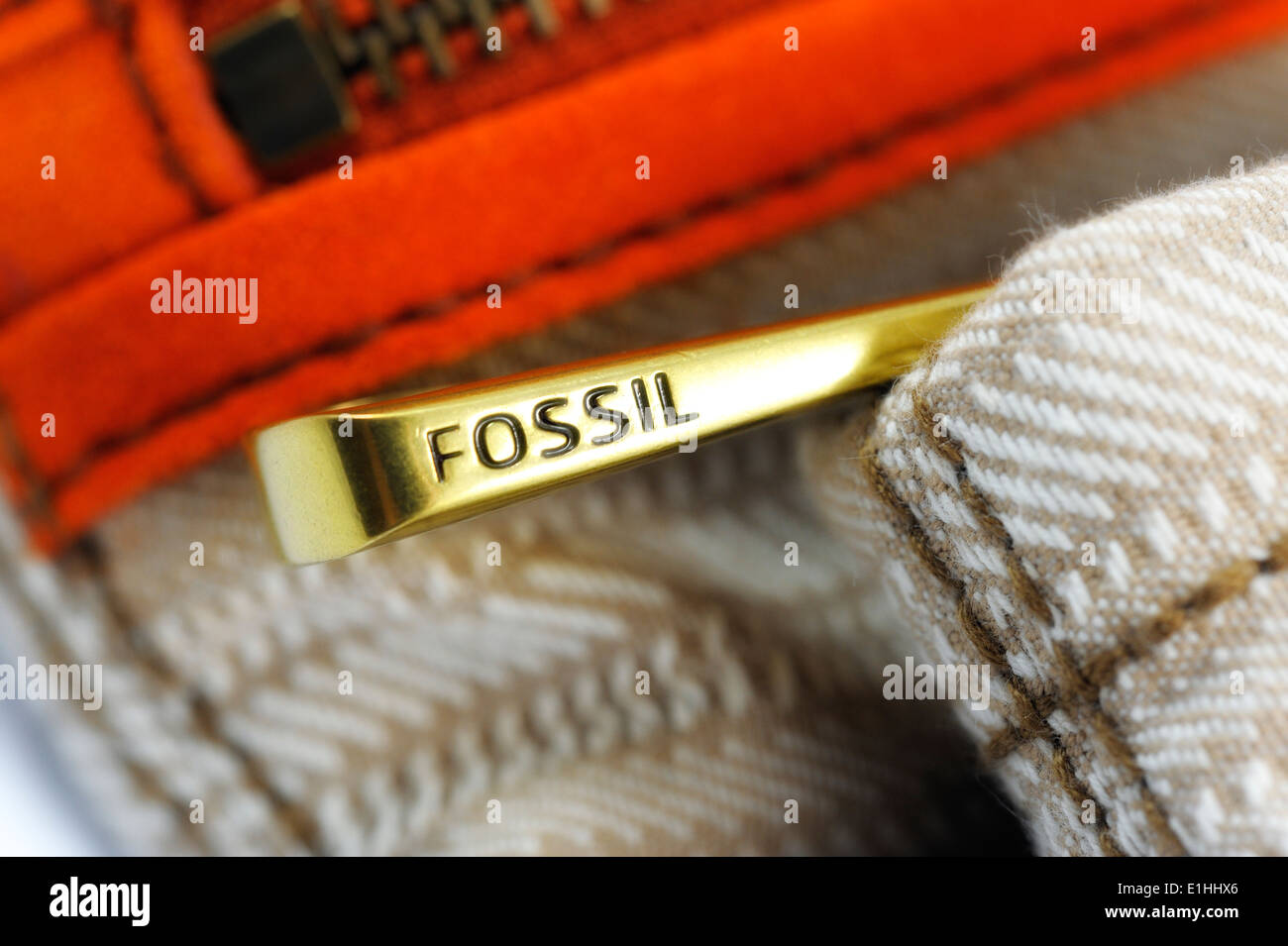Fossil brand shoulder bag close up detail Stock Photo