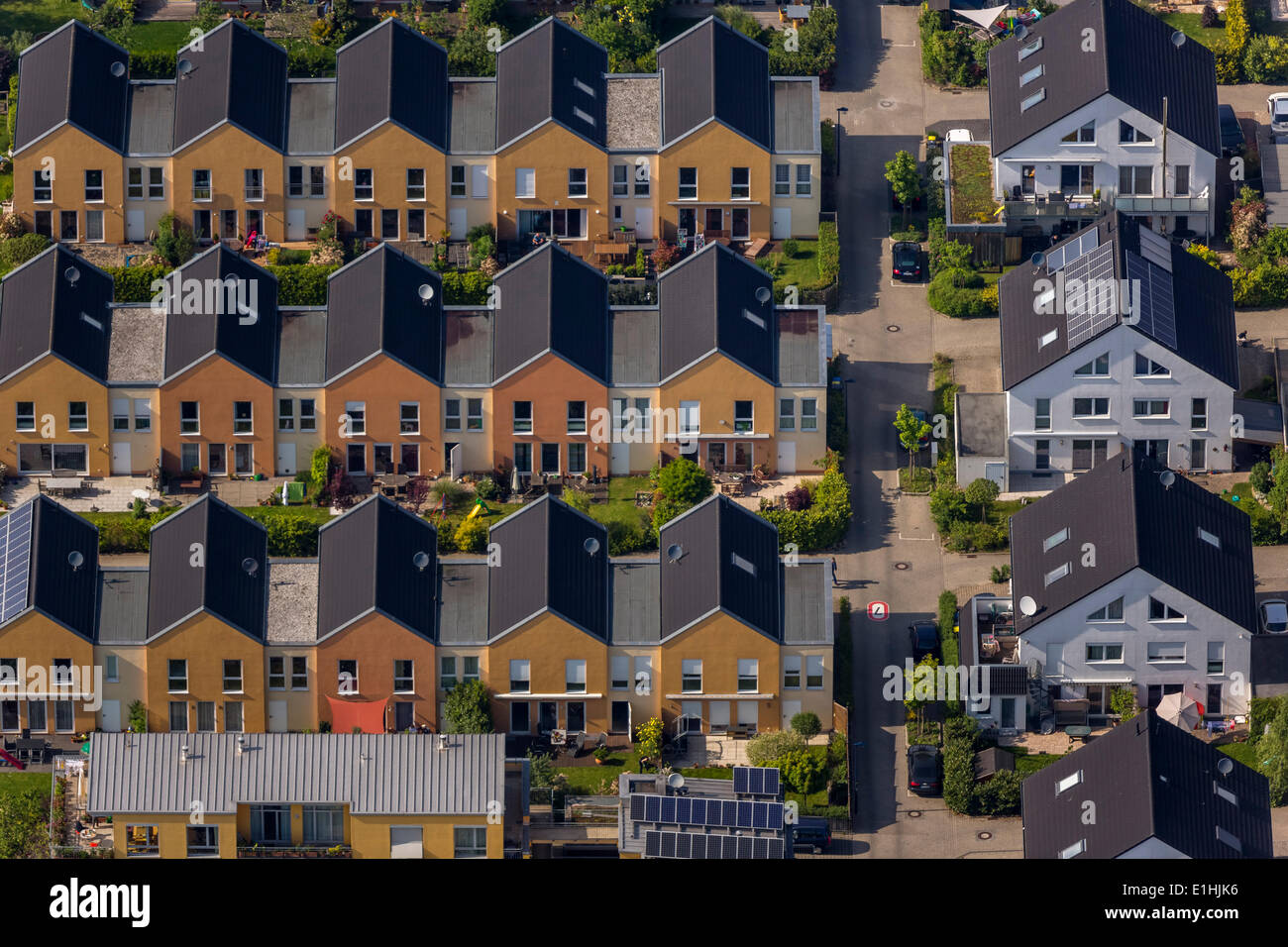 Aerial view, row houses at Tremoniapark, Dortmund, Ruhr district, North