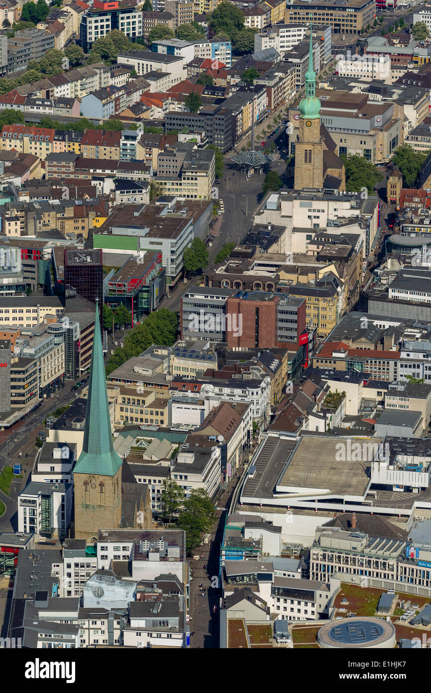 Aerial view, Kampstraße, St. Peter's Church, Reinoldikirche church, Dortmund, Ruhr district, North Rhine-Westphalia, Germany Stock Photo