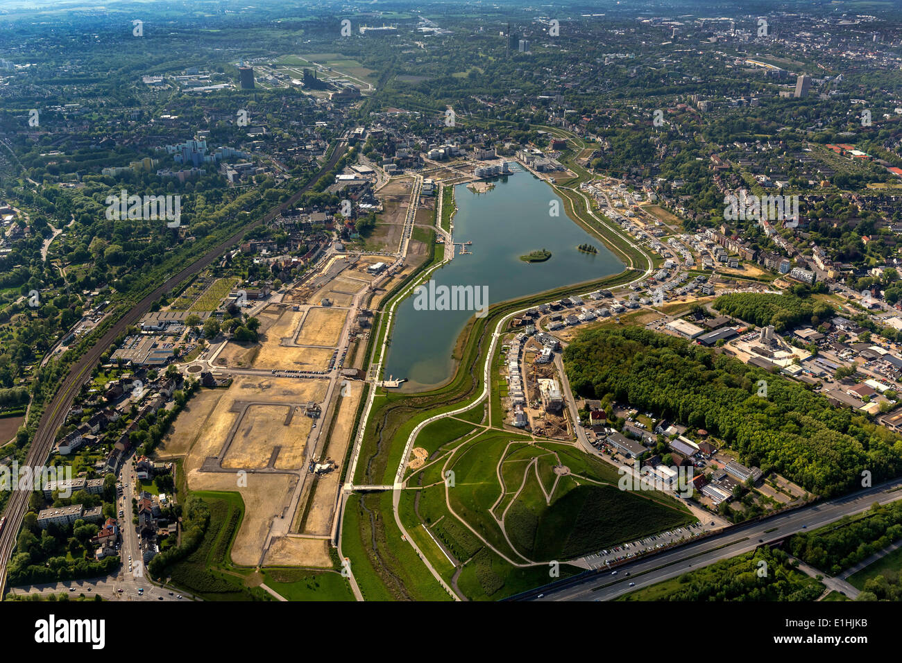 Aerial view, Phoenix-See lake, Hörde, Dortmund, Ruhr district, North Rhine-Westphalia, Germany Stock Photo