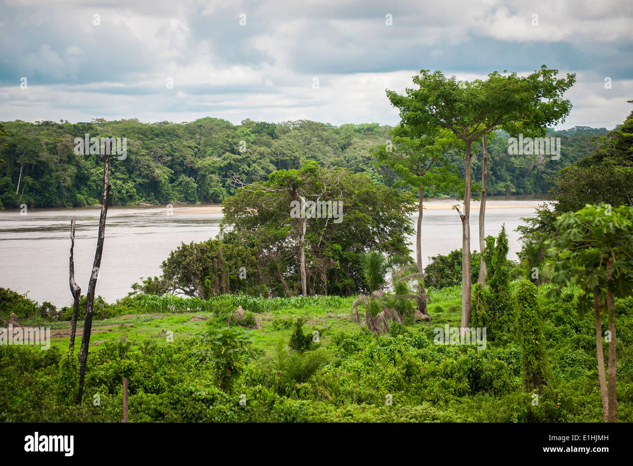 The river Sangha, border to the Central African Republic, Libongo, East Region, Cameroon Stock Photo