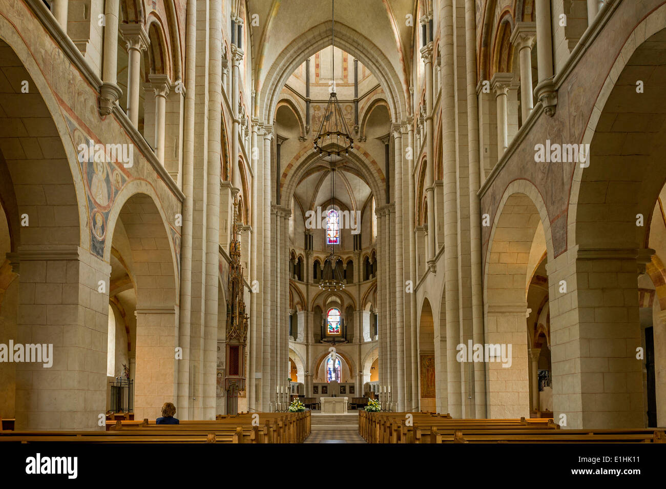 Nave of the Late Romanesque cathedral of St. George or Limburg Cathedral, Limburg an der Lahn, Hesse, Germany Stock Photo