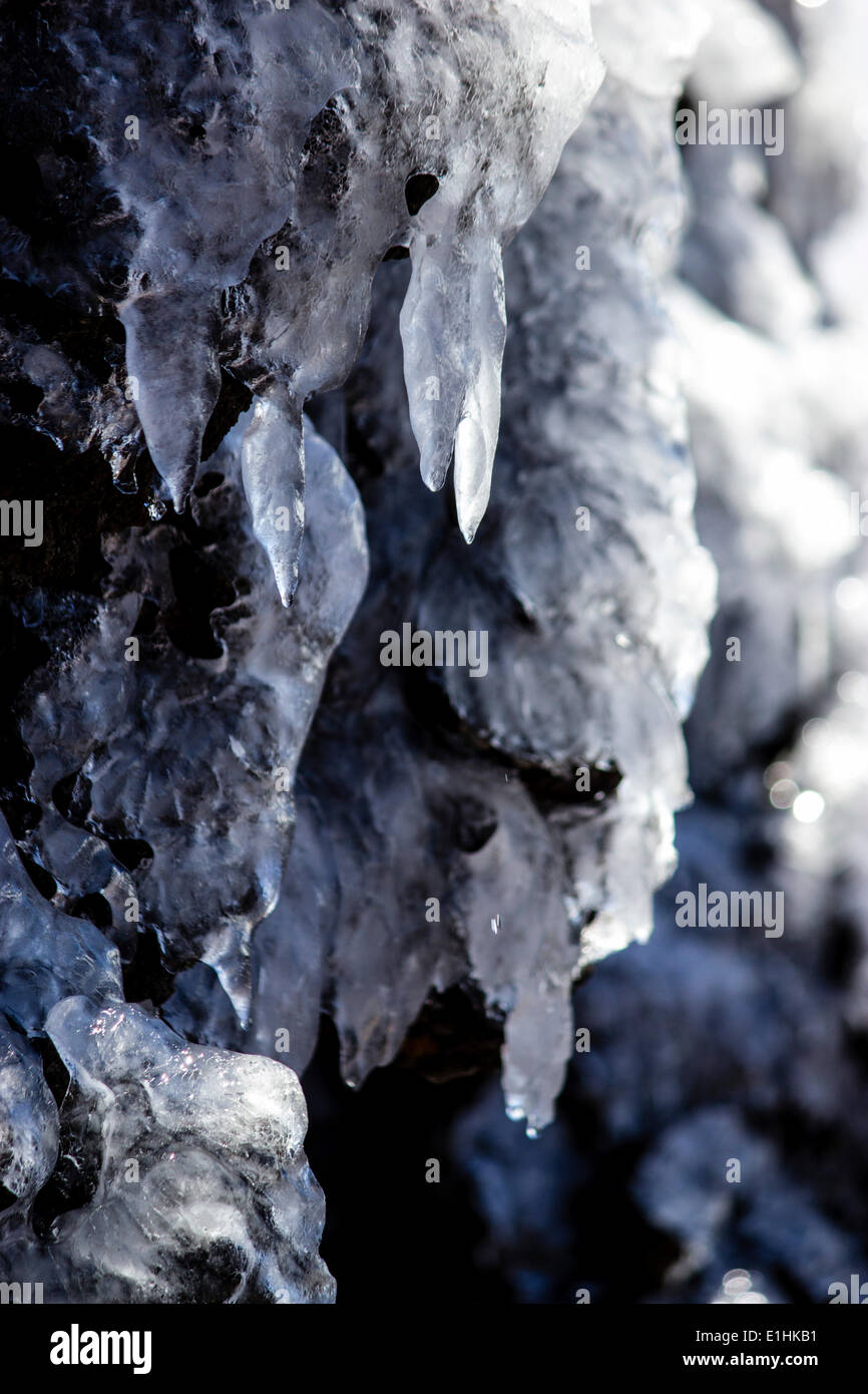 Water dripping from icicles on volcanic rock, La Palma, Canary Islands, Spain Stock Photo