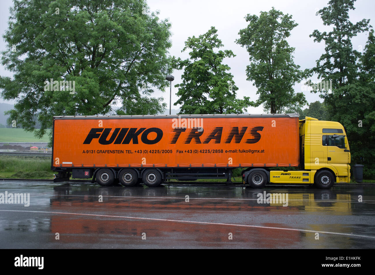 Fuiko Trans lorry, A8 autobahn service station, Bavaria, Germany. Stock Photo