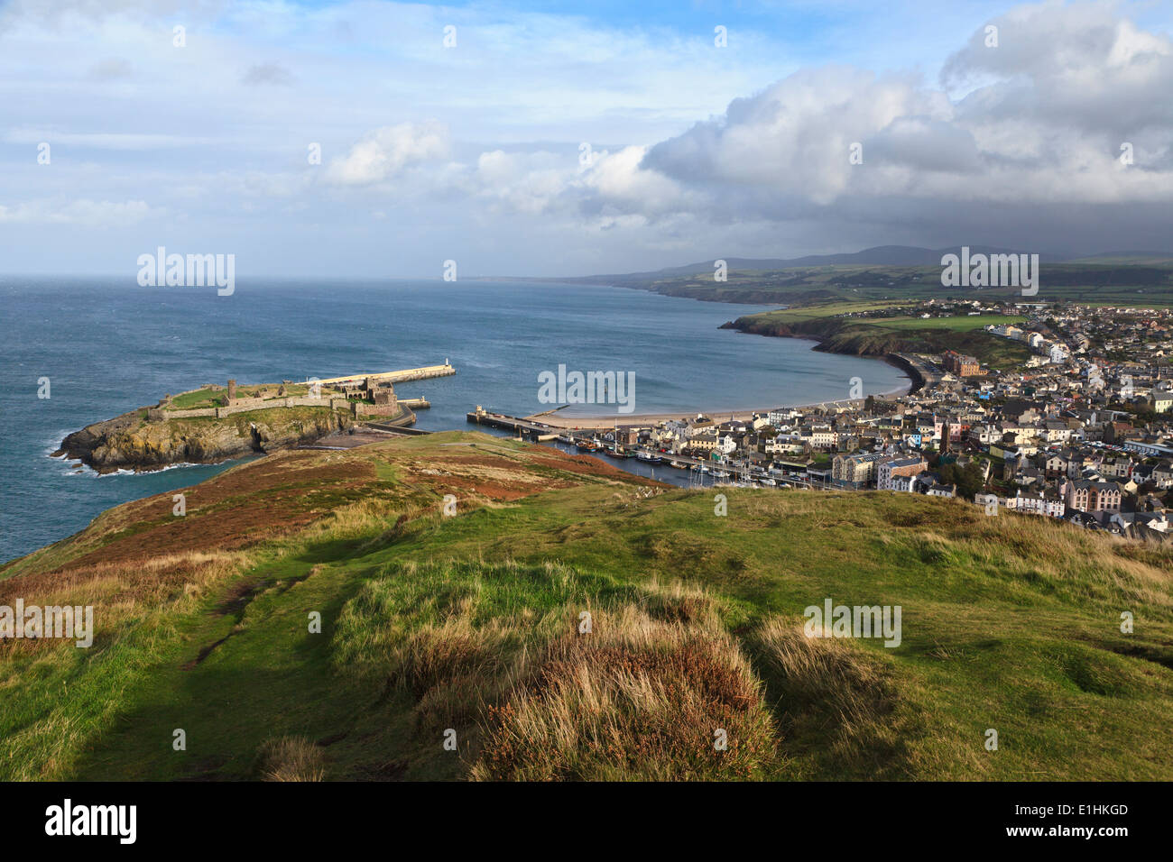 Peel and Peel Castle from Peel Hill, Isle of Man Stock Photo Alamy