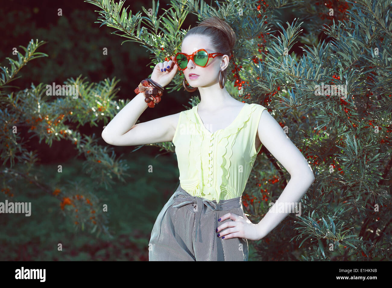 Charisma. Individuality. Luxurious Woman in Fancy Sunglasses Outside Stock Photo
