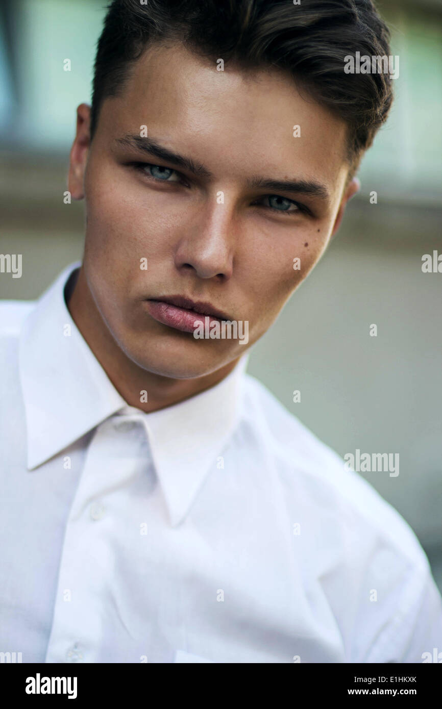 Confidence & Certitude. Respectable Strict Young Man - White Collar Stock Photo