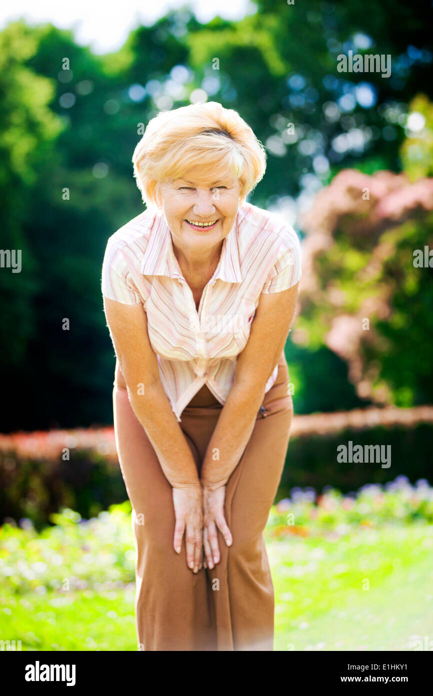 Vitality. Independent Gracious Old Woman Granny having Fun Stock Photo