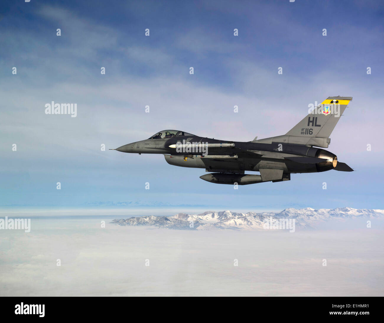 U.S. Air Force Lt. Col. Todd Robbins, a pilot with the 421st Fighter Squadron, maneuvers an F-16C Fighting Falcon aircraft towa Stock Photo