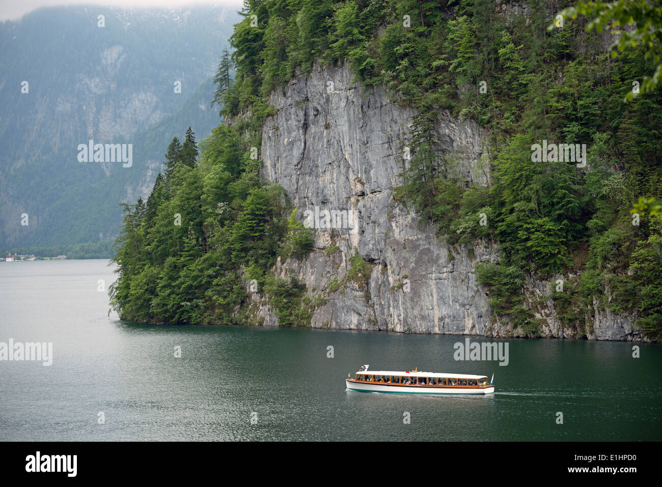Tourist boat on the Konigssee (Kings Lake) Bavaria, Germany. Stock Photo