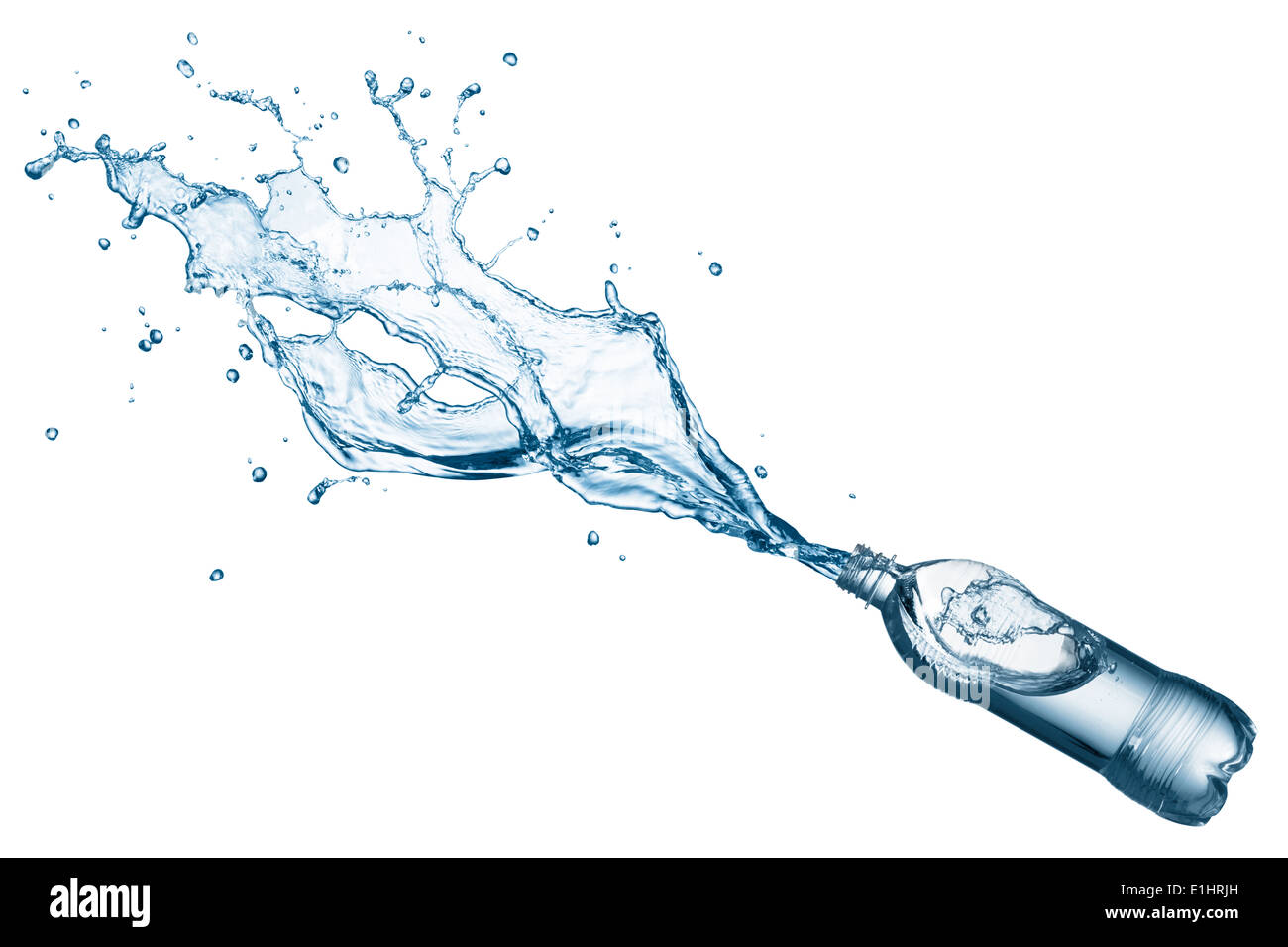 bottle of drinking water splashing out isolated on white Stock Photo