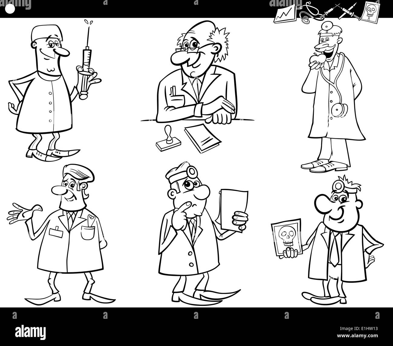 Black and White Cartoon Illustration of Funny Medical Staff Doctors  Characters Set for Coloring Book Stock Photo - Alamy