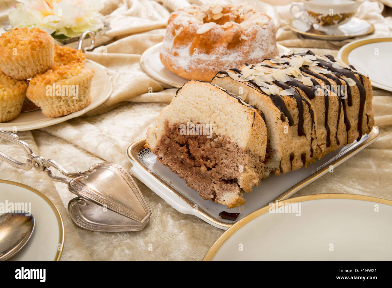 Low carb almond cake with chocolate icing Stock Photo - Alamy