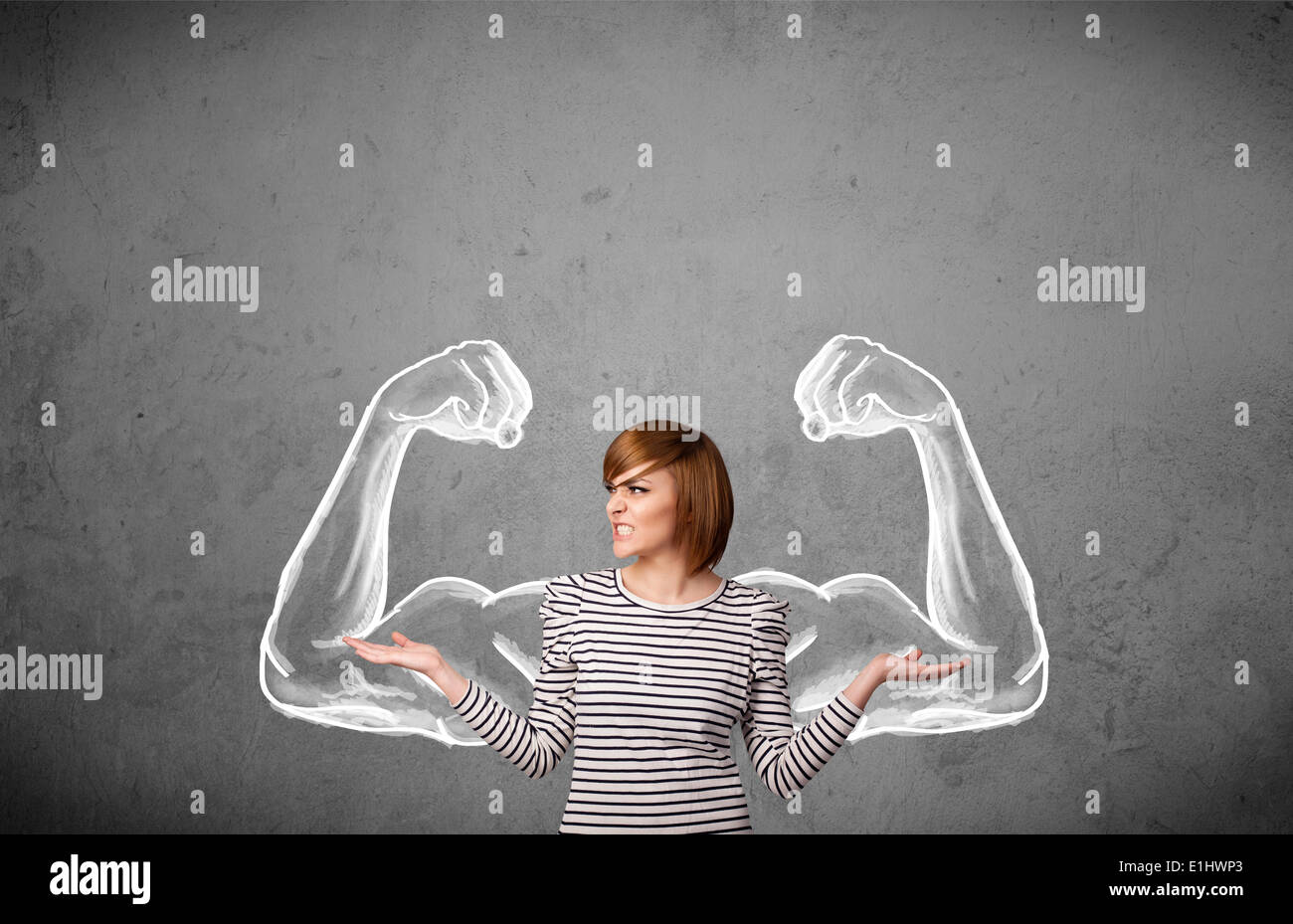 Young woman strong muscled arms hi-res stock photography and images - Alamy