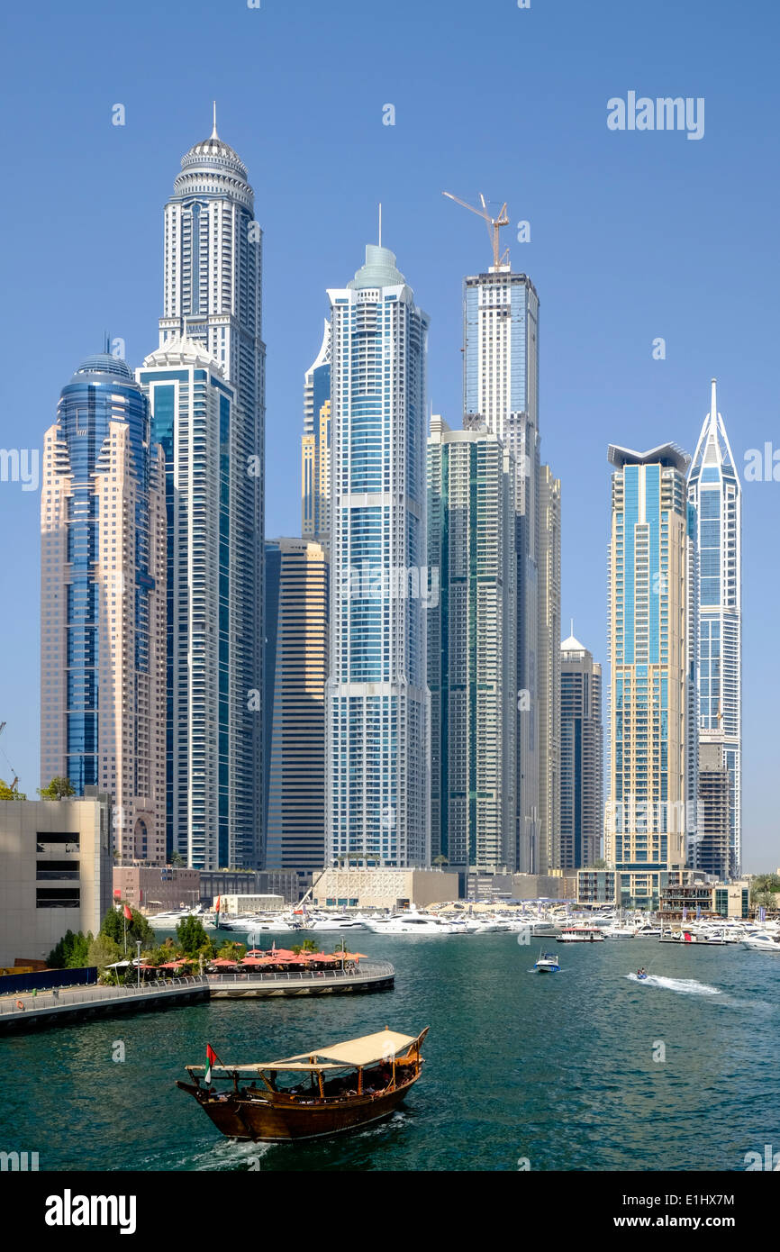 Many modern  apartment skyscrapers at Marina district in Dubai United Arab Emirates Stock Photo