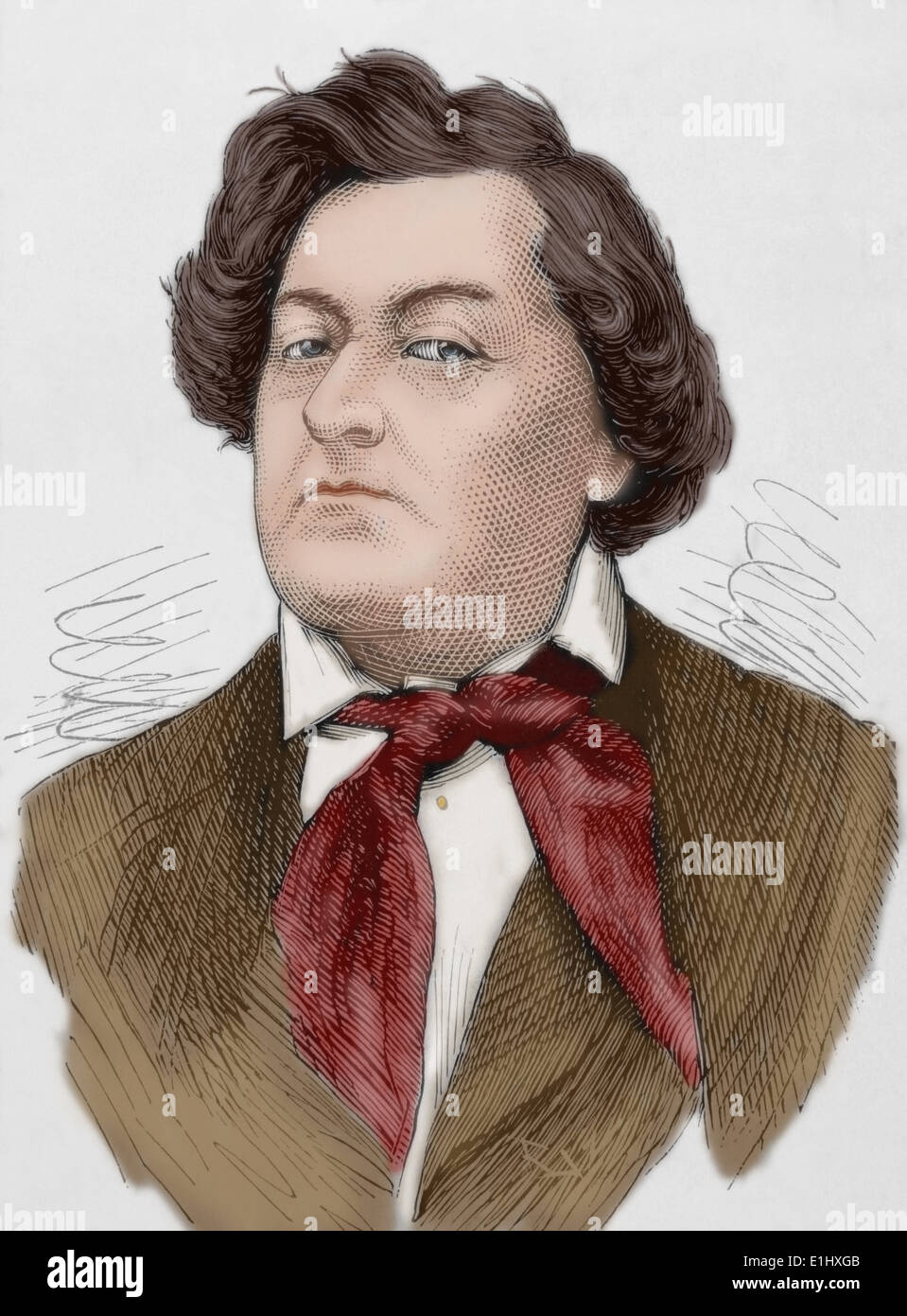 Frederick Lemaitre (1800-1876). French actor. Engraving in The Spanish and American Illustration, 1876. Colored. Stock Photo