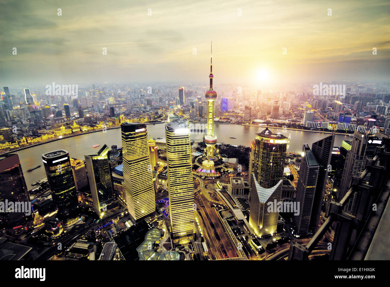 aerial view of shanghai at night from jinmao building Stock Photo - Alamy