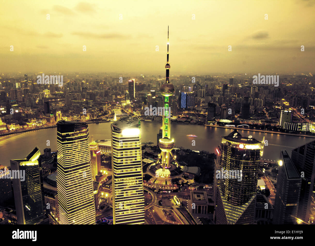 aerial view of shanghai at night from jinmao building Stock Photo - Alamy
