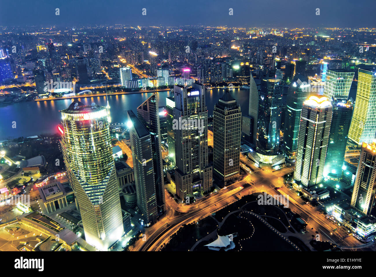 aerial view of shanghai at night from jinmao building Stock Photo - Alamy