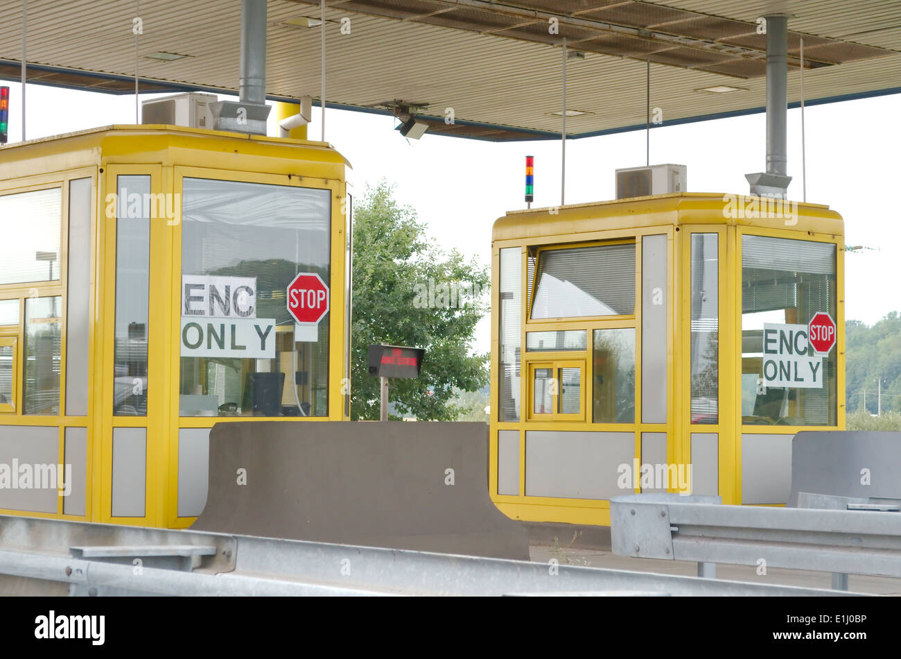 Two Yellow Toll Booths on the Croatian Motorways Stock Photo