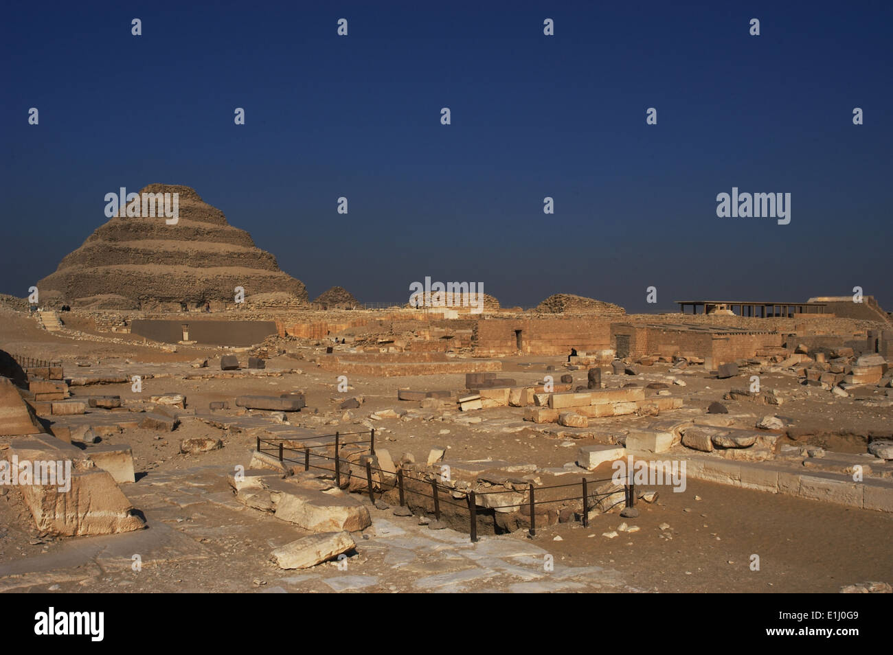 Egypt. Saqqara necropolis. The Pyramid of Djoser (Zoser) or step pyramid built by Imhotep. Third dynasty. Old Kingdom. Stock Photo